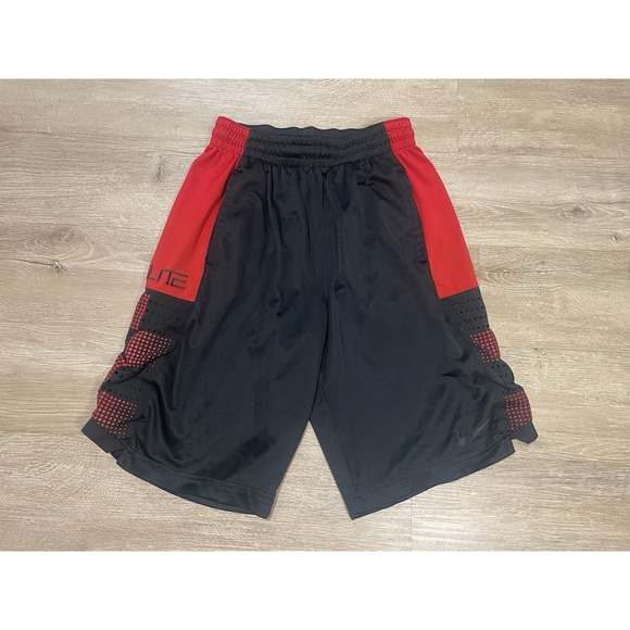 NIKE Dri-Fit Elite Stripe Basketball Shorts Mens Size S Small Black Red 10" Ins - Picture 1 of 10